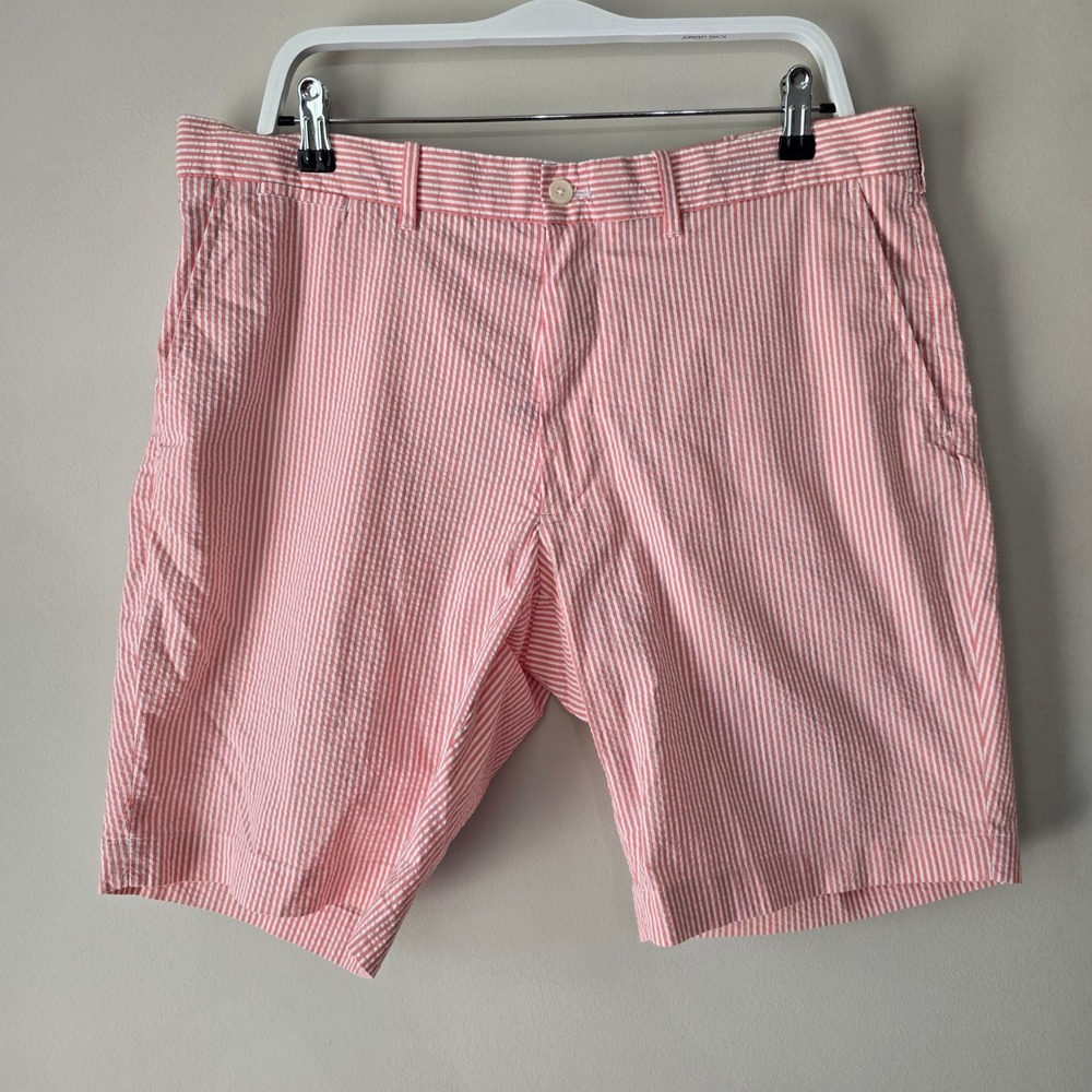 Polo Golf Ralph Lauren‎ Mens 36 Pink White Seersucker Striped Shorts Preppy Y2K